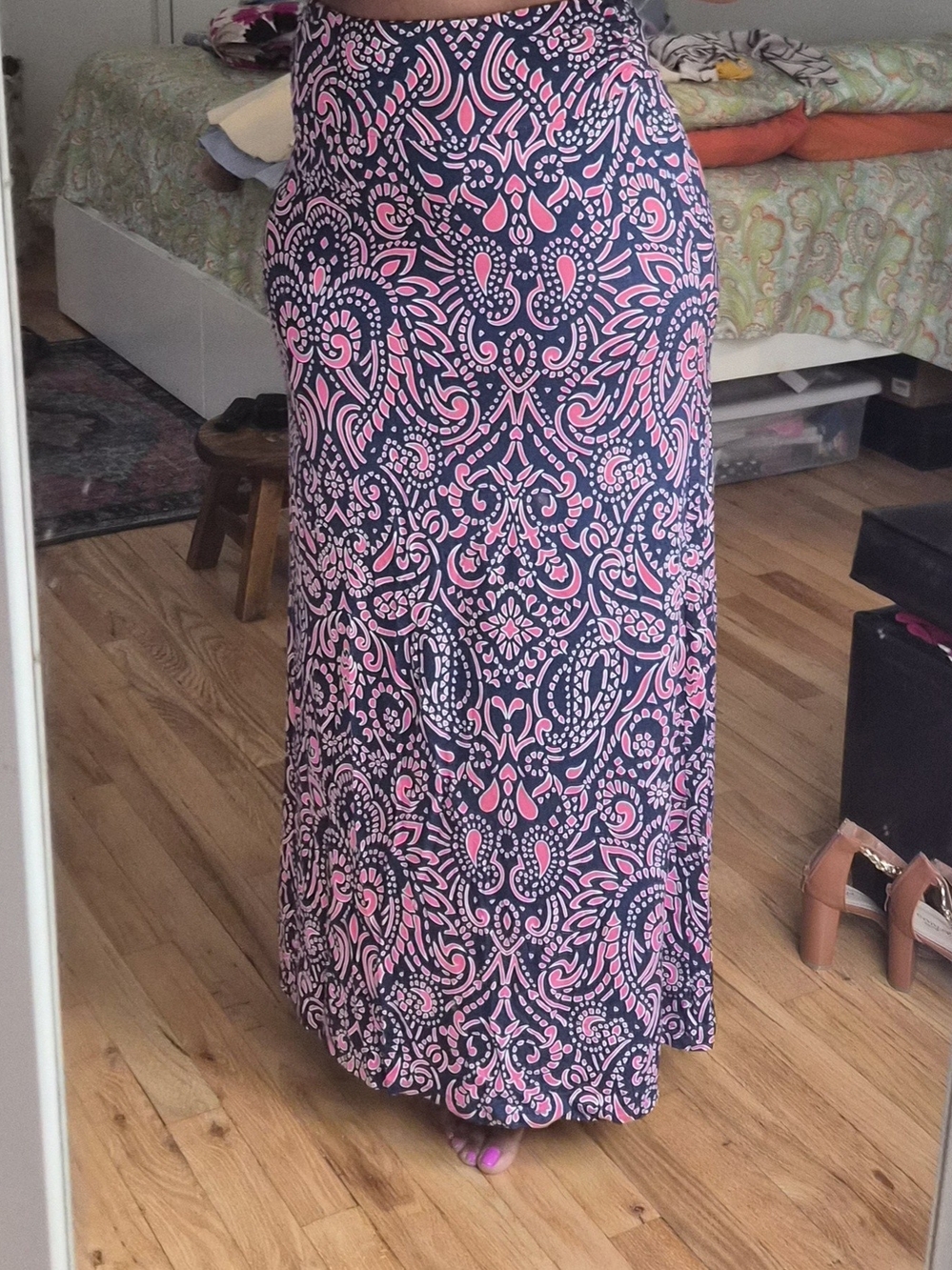 Cynthia Rowley Navy and Pink Printed Maxi Skirt
